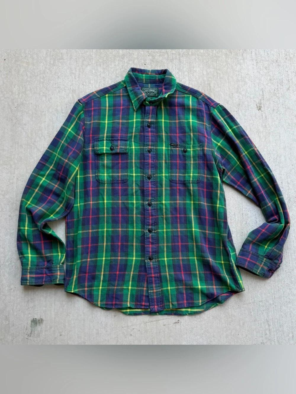 Ralph Lauren Polo Country Flannel Work Shirt Men Size Large Plaid